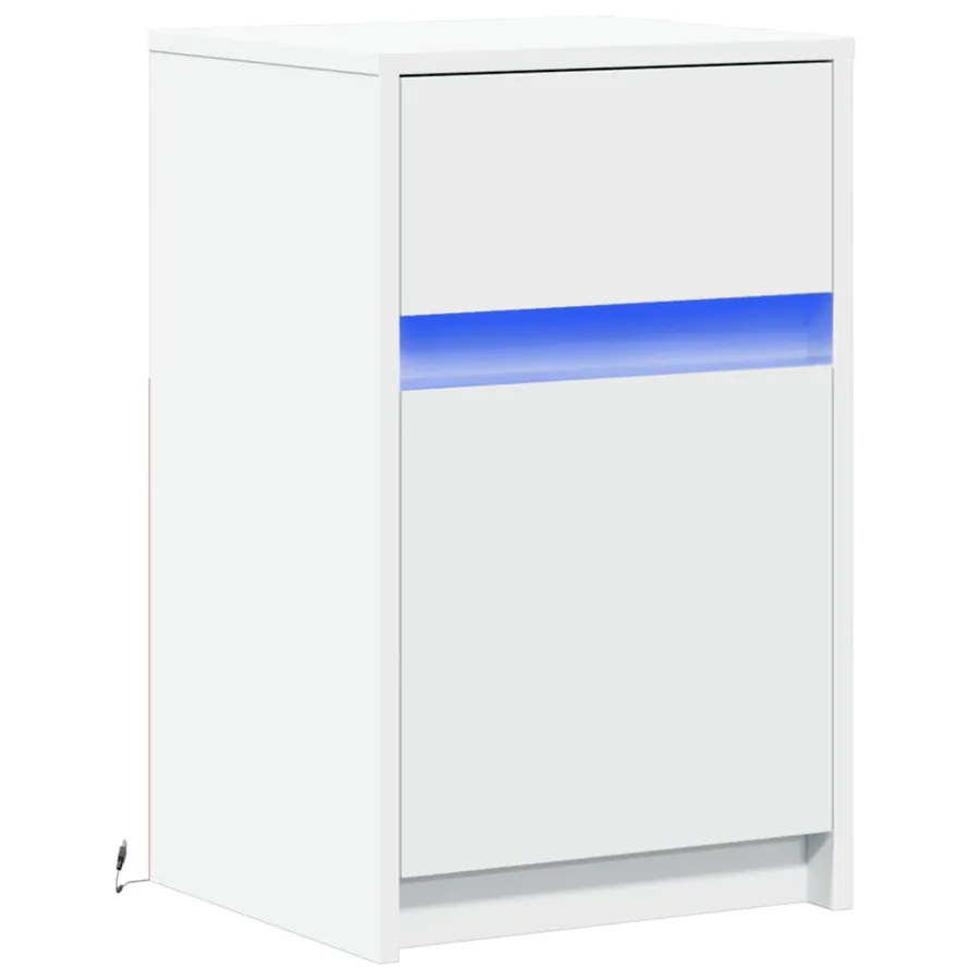 Armoire de chevet avec lumières LED blanc bois d'ingénierie - 3