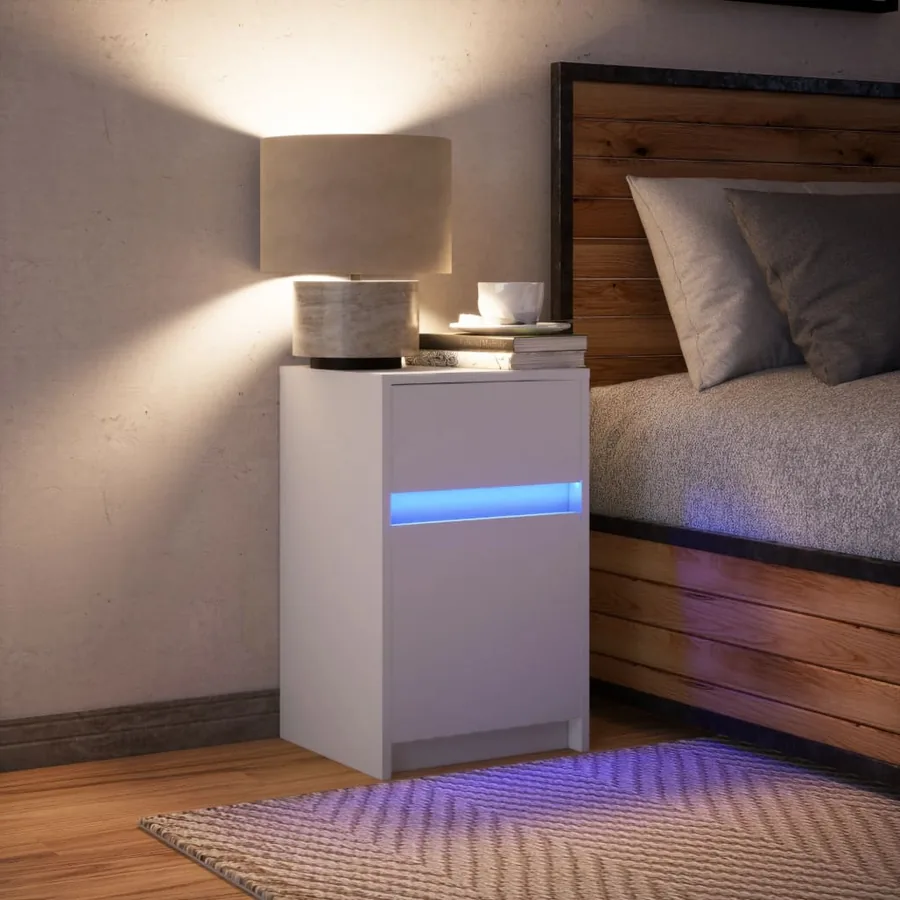 Armoire de chevet avec lumières LED blanc bois d'ingénierie - 4