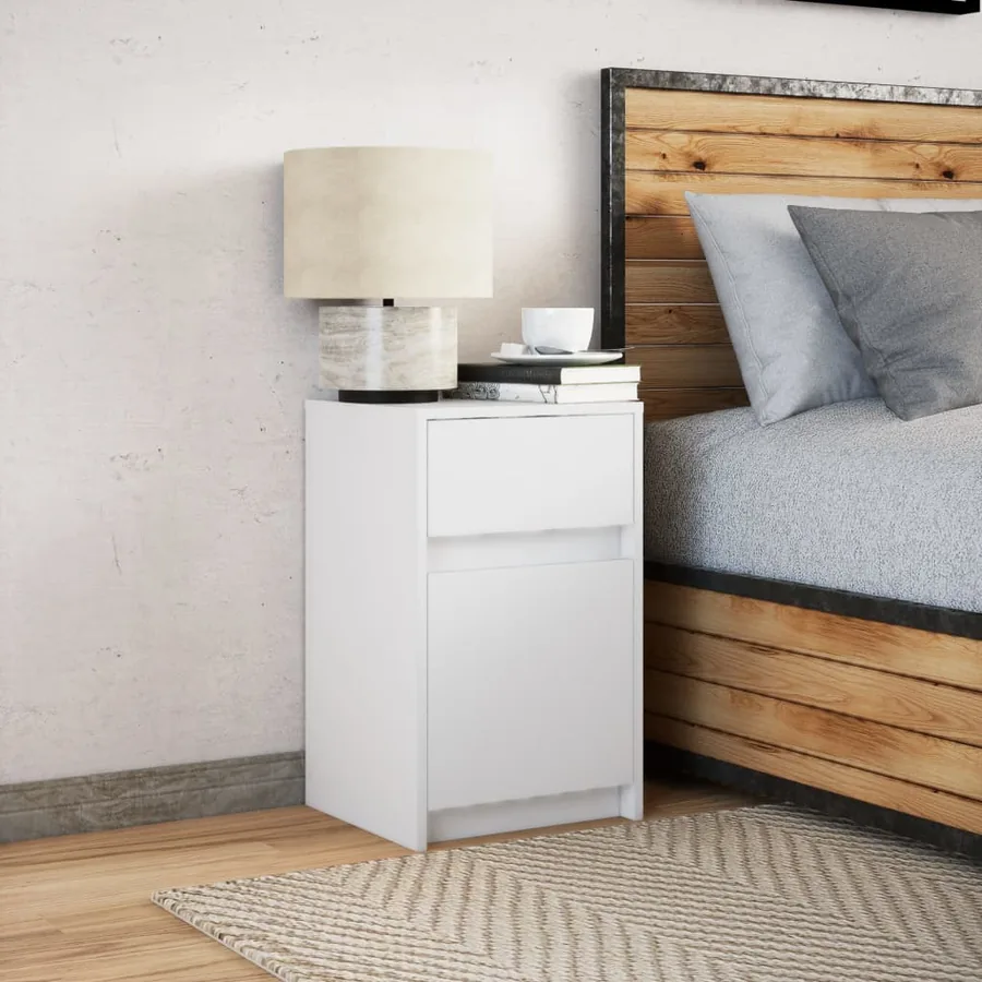 Armoire de chevet avec lumières LED blanc bois d'ingénierie - 5
