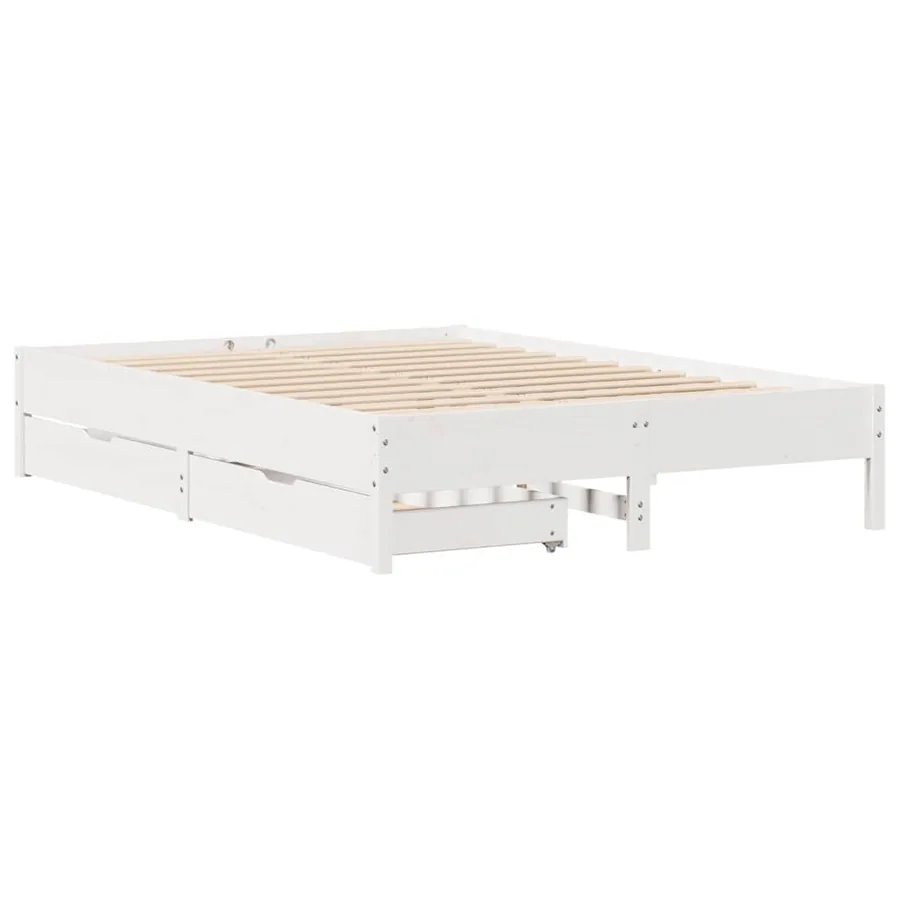 Cadre de lit sans matelas blanc 140x190 cm bois de pin massif - 3