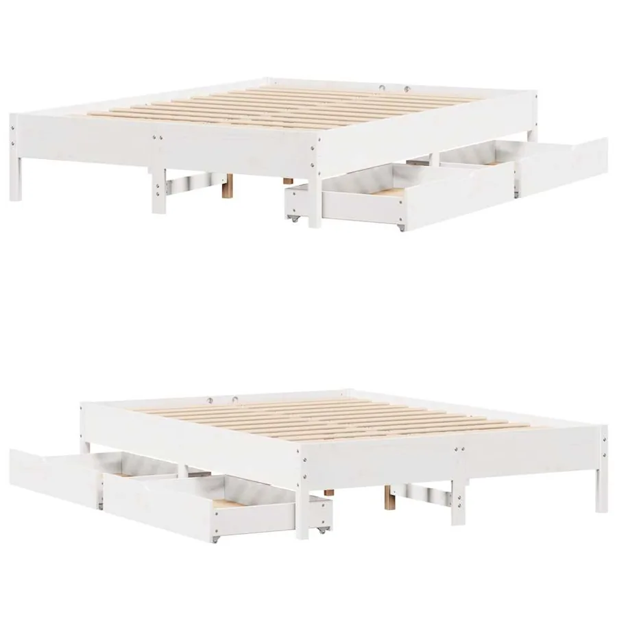 Cadre de lit sans matelas blanc 140x190 cm bois de pin massif - 9