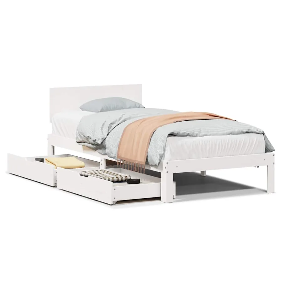 Cadre de lit avec tiroirs sans matelas blanc 100x200 cm - 2