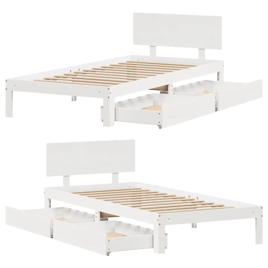 Cadre de lit avec tiroirs sans matelas blanc 100x200 cm - 9