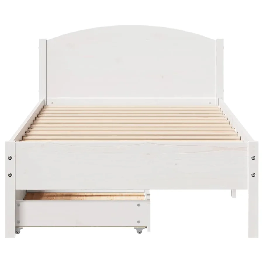 Cadre de lit sans matelas blanc 75x190 cm bois de pin massif - 4