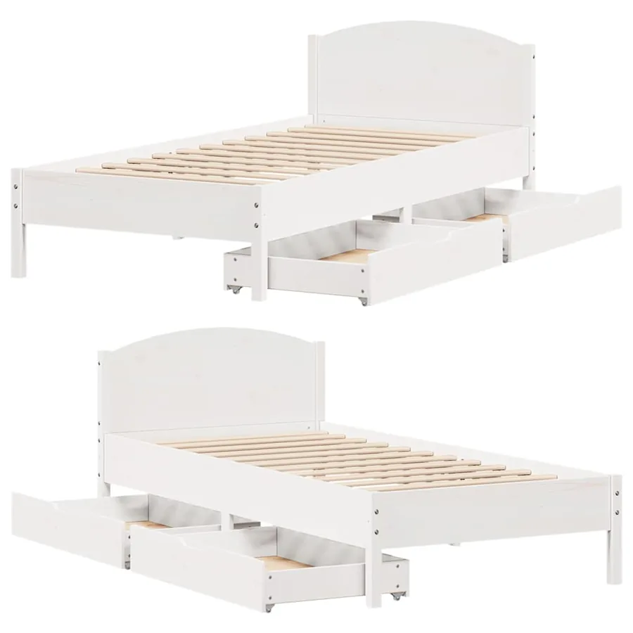 Cadre de lit sans matelas blanc 75x190 cm bois de pin massif - 9