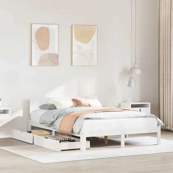 Cadre de lit avec tiroirs sans matelas blanc 120x200 cm