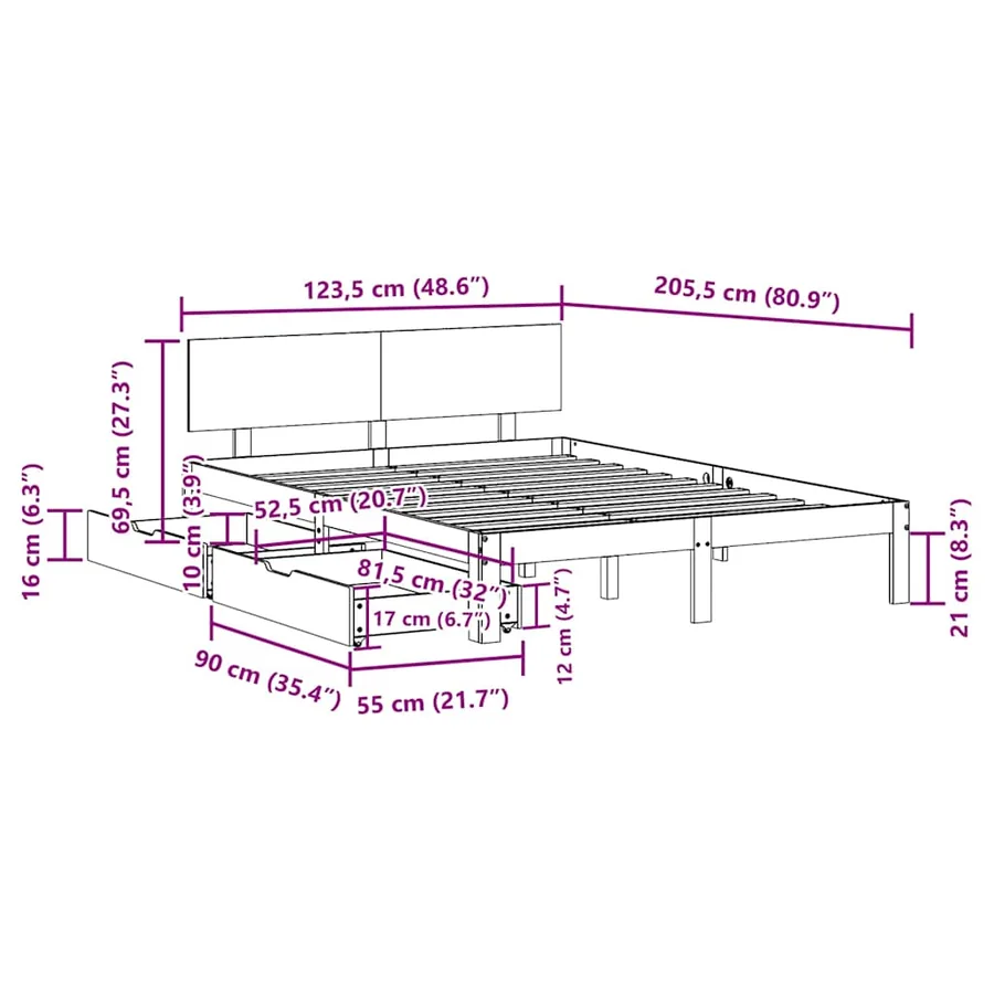 Cadre de lit avec tiroirs sans matelas blanc 120x200 cm - 11