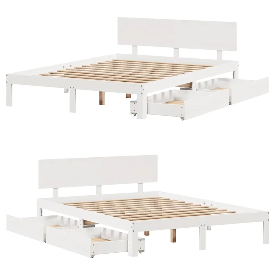 Cadre de lit avec tiroirs sans matelas blanc 120x200 cm - 9