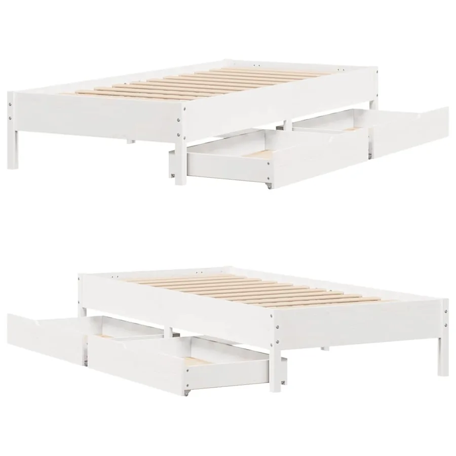 Cadre de lit sans matelas blanc 75x190 cm bois de pin massif - 9
