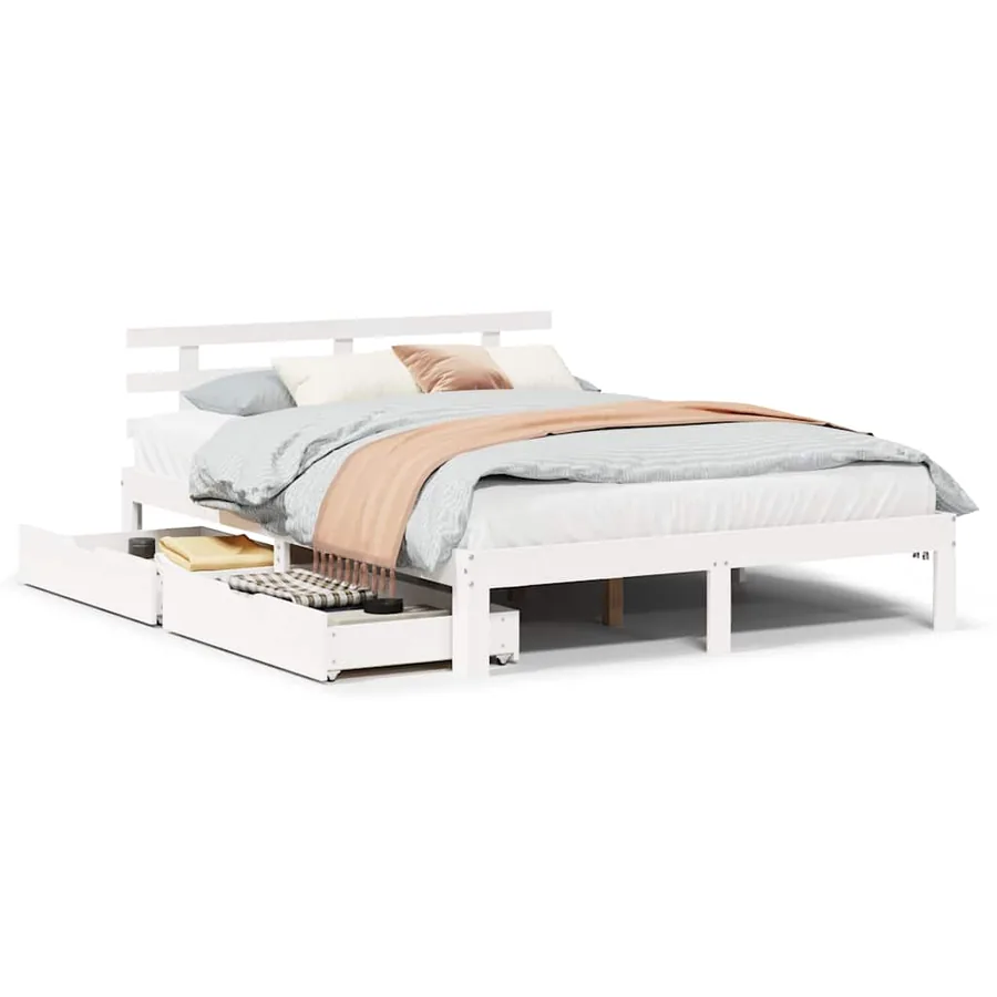 Cadre de lit avec tiroirs sans matelas blanc 140x200 cm - 2