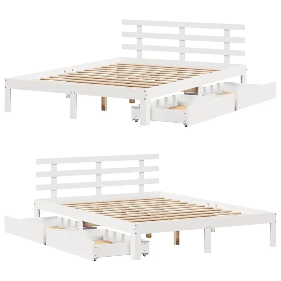 Cadre de lit avec tiroirs sans matelas blanc 140x200 cm - 9
