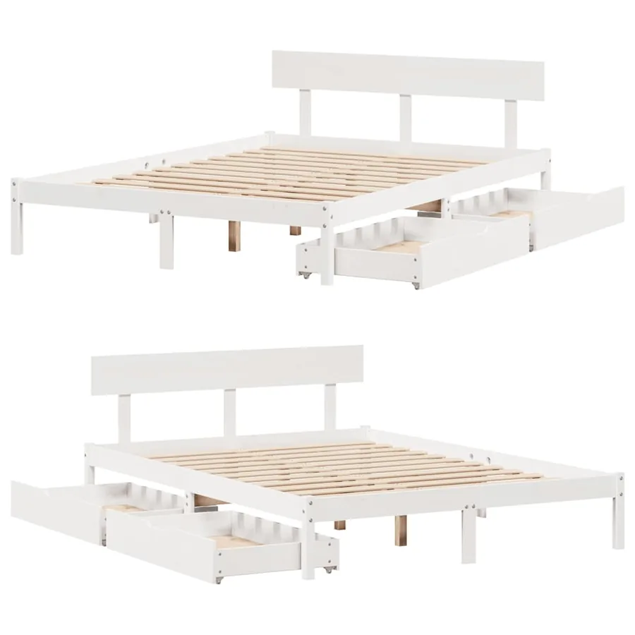 Cadre de lit sans matelas blanc 120x190 cm bois de pin massif - 9