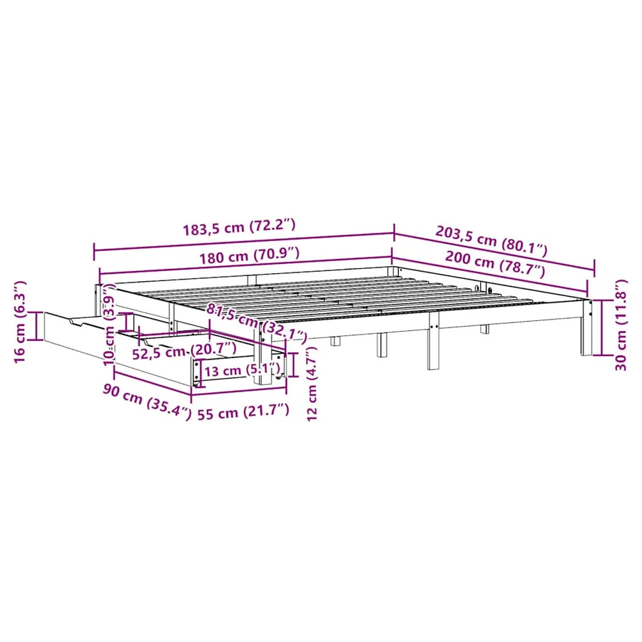 Cadre de lit avec tiroirs sans matelas blanc 180x200 cm - 11