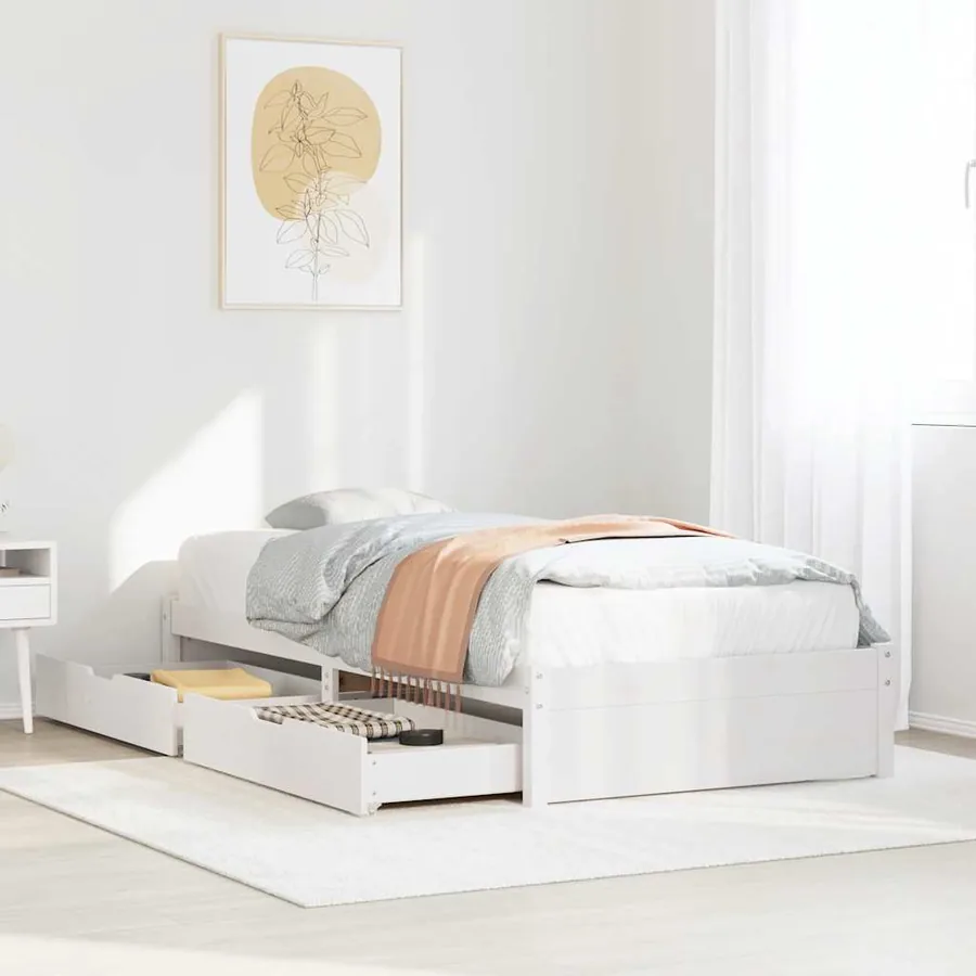 Cadre de lit sans matelas blanc 75x190 cm bois de pin massif