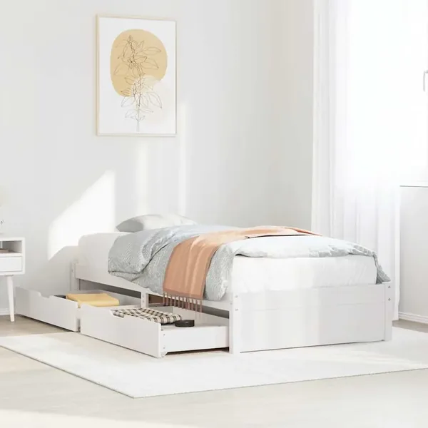 Cadre de lit sans matelas blanc 75x190 cm bois de pin massif