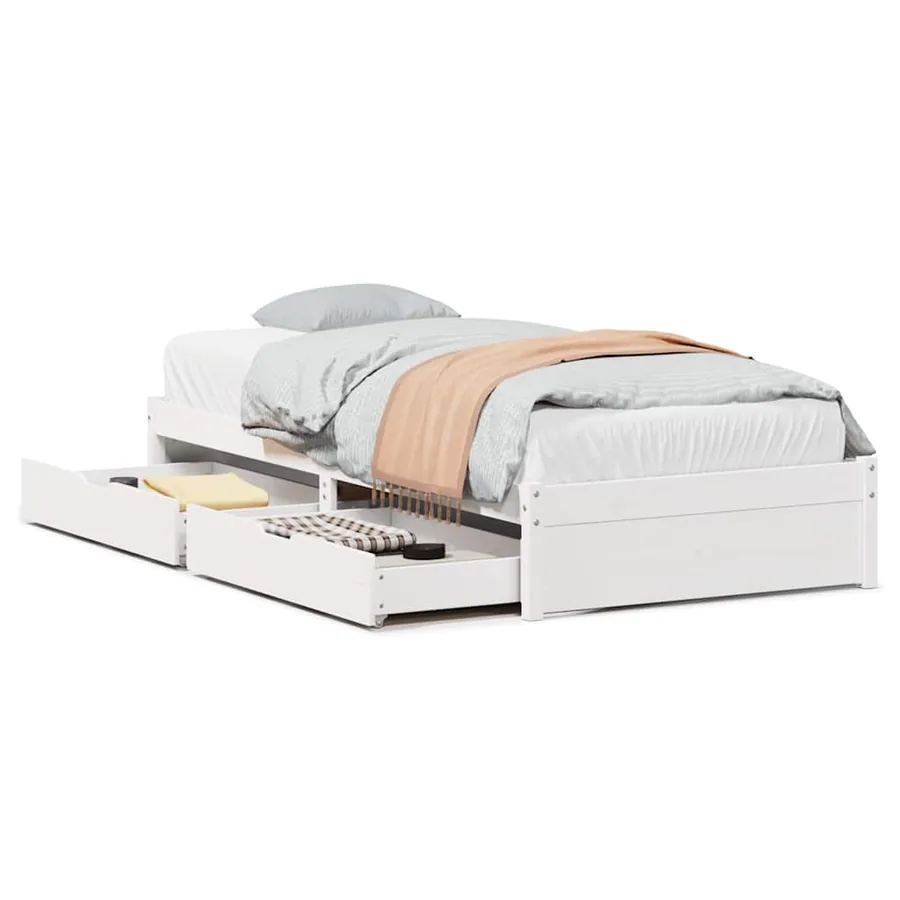 Cadre de lit sans matelas blanc 75x190 cm bois de pin massif - 2