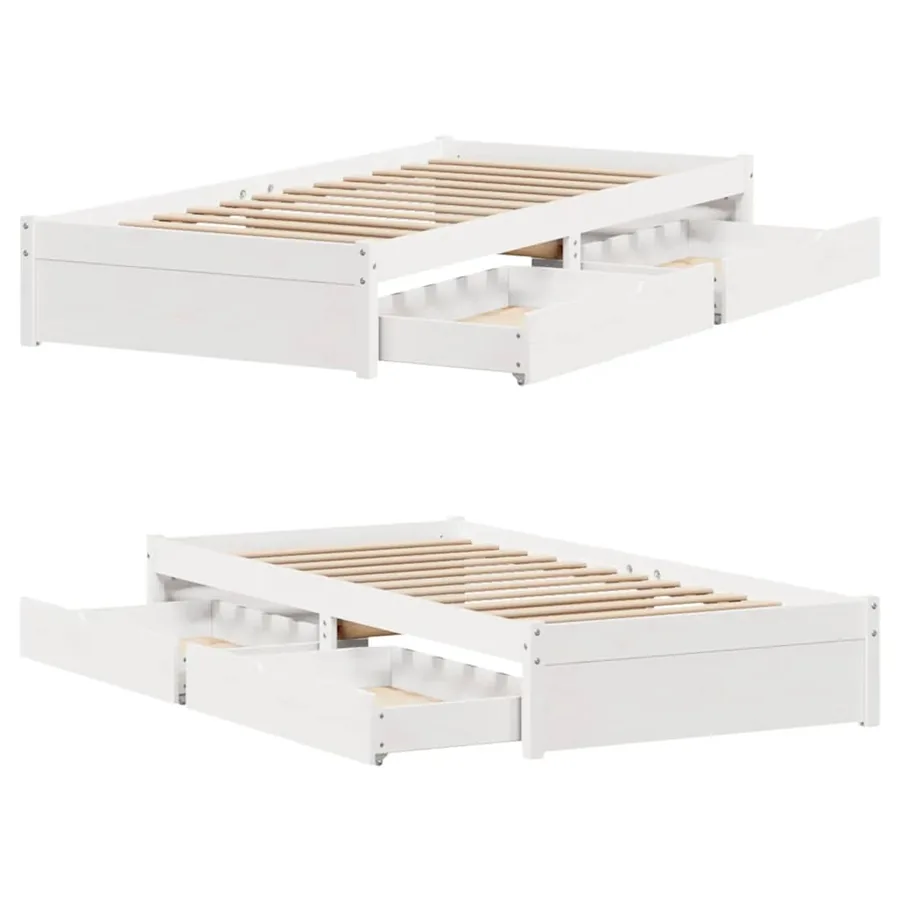 Cadre de lit sans matelas blanc 75x190 cm bois de pin massif - 9