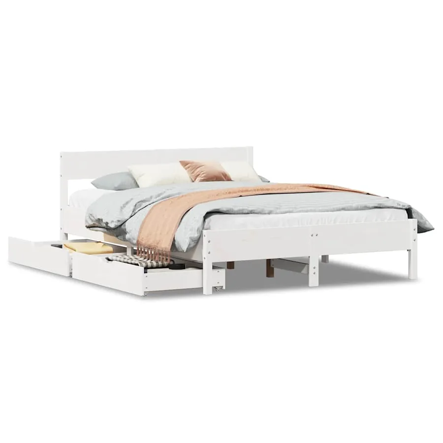 Cadre de lit sans matelas blanc 120x190 cm bois de pin massif - 2