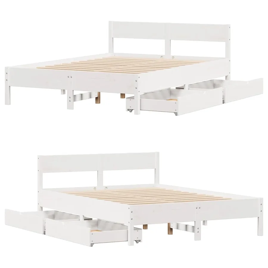 Cadre de lit sans matelas blanc 120x190 cm bois de pin massif - 9