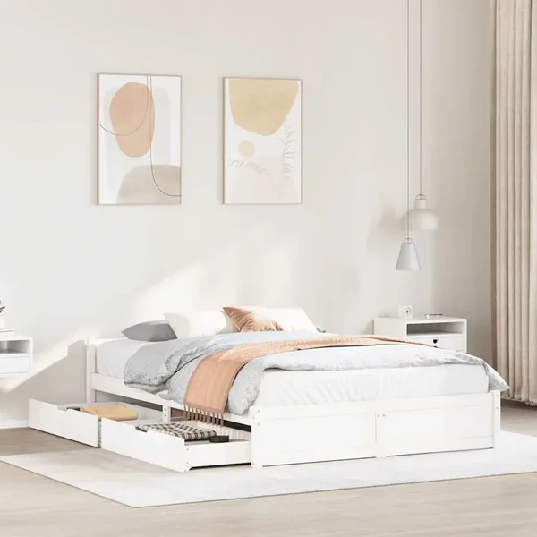 Cadre de lit sans matelas blanc 135x190 cm bois de pin massif