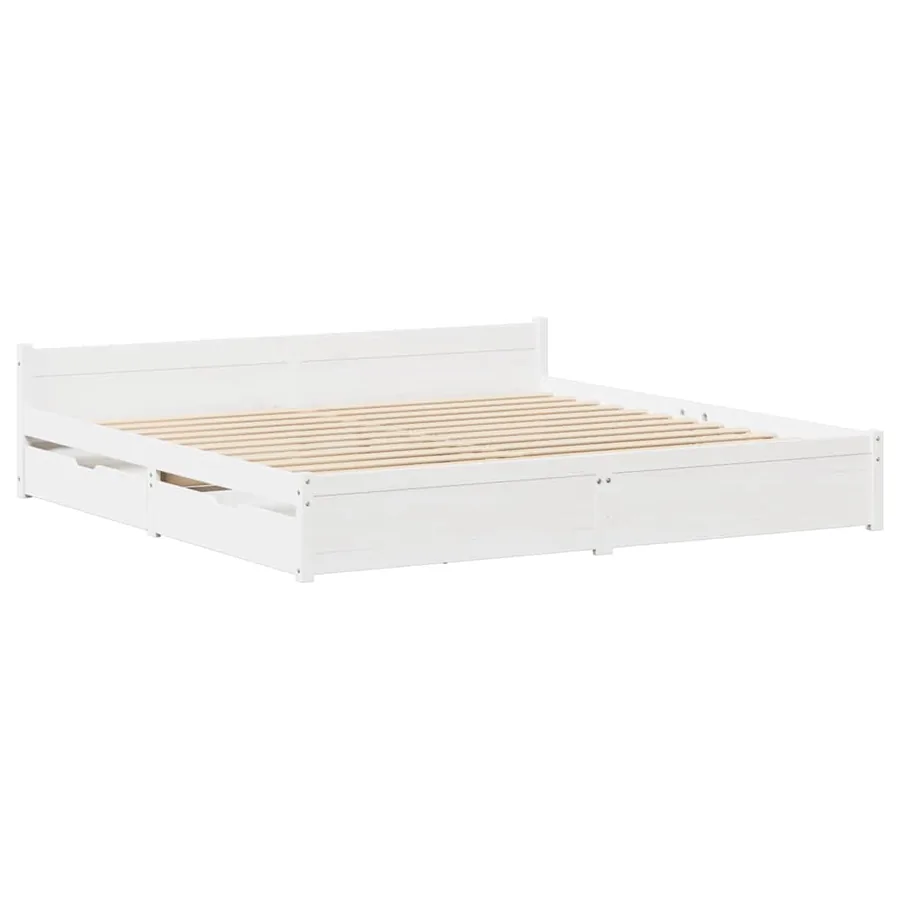 Cadre de lit sans matelas blanc 135x190 cm bois de pin massif - 3