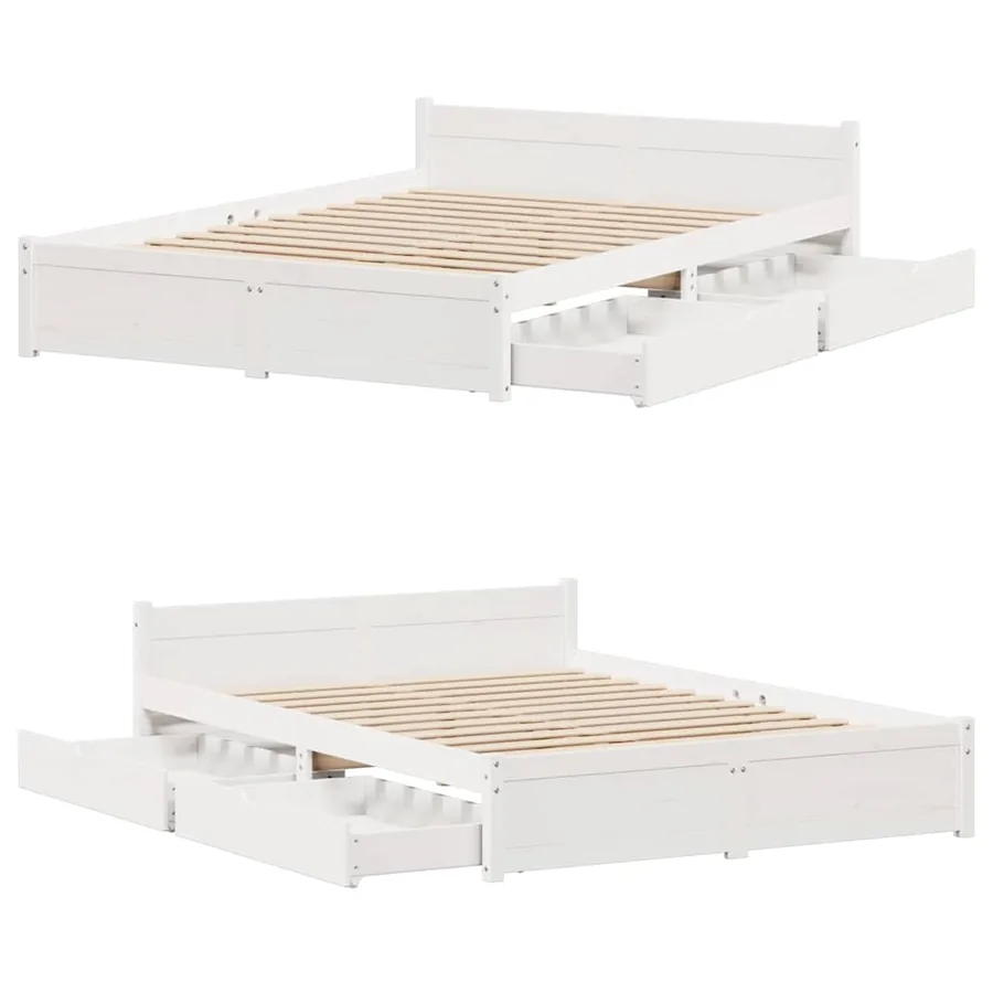Cadre de lit sans matelas blanc 135x190 cm bois de pin massif - 9