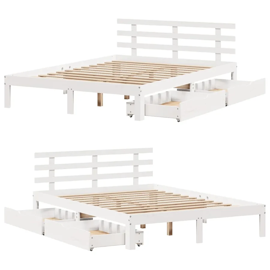 Cadre de lit avec tiroirs sans matelas blanc 150x200 cm - 9