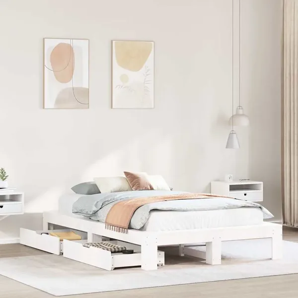 Cadre de lit sans matelas blanc 135x190 cm bois de pin massif