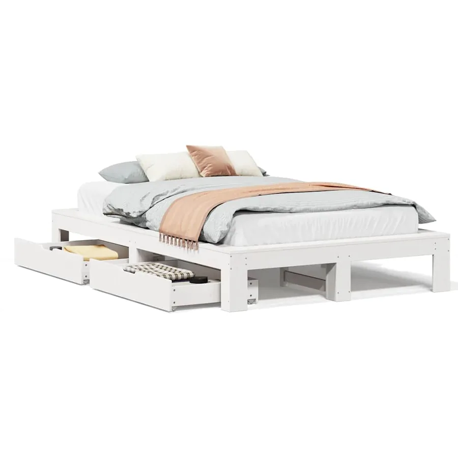 Cadre de lit sans matelas blanc 135x190 cm bois de pin massif - 2