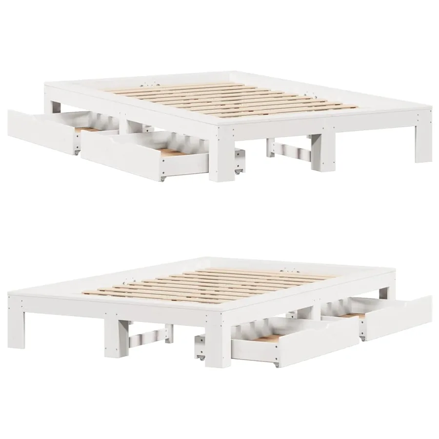 Cadre de lit sans matelas blanc 135x190 cm bois de pin massif - 9