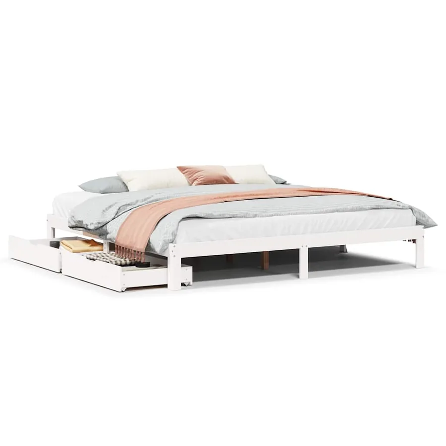 Cadre de lit avec tiroirs sans matelas blanc 200x200 cm - 2