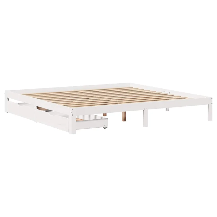Cadre de lit avec tiroirs sans matelas blanc 200x200 cm - 3