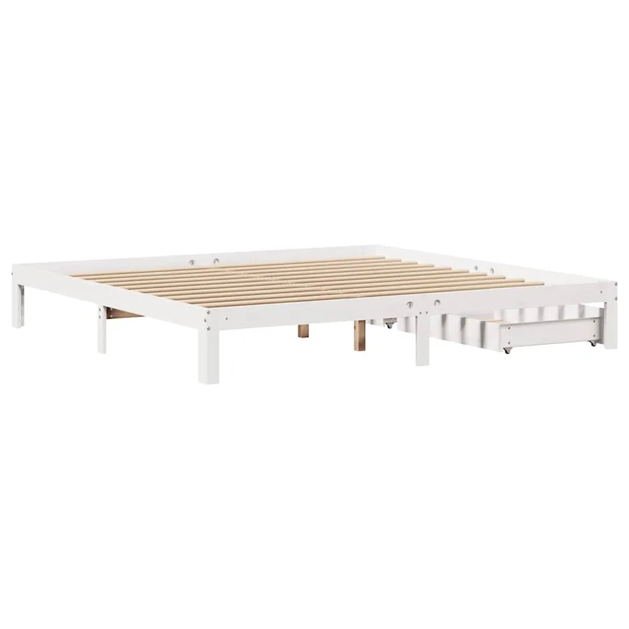 Cadre de lit avec tiroirs sans matelas blanc 200x200 cm - 8