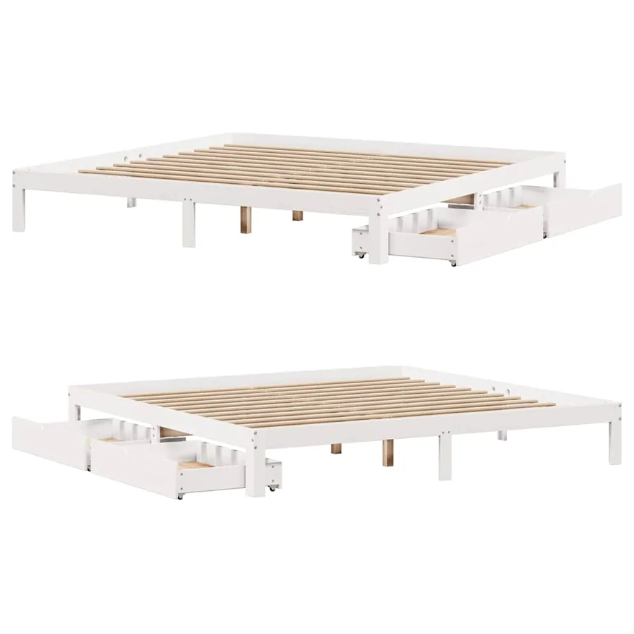 Cadre de lit avec tiroirs sans matelas blanc 200x200 cm - 9