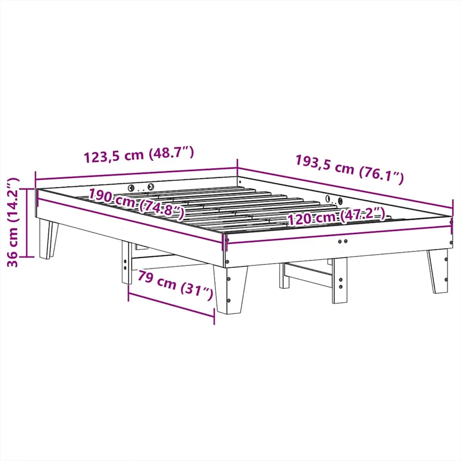 Cadre de lit sans matelas blanc 120x190 cm bois de pin massif - 9