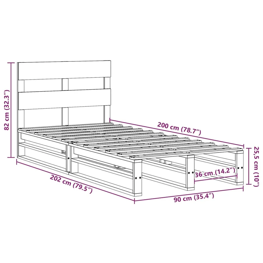 Cadre de lit sans matelas 90x200 cm bois de pin massif - 12