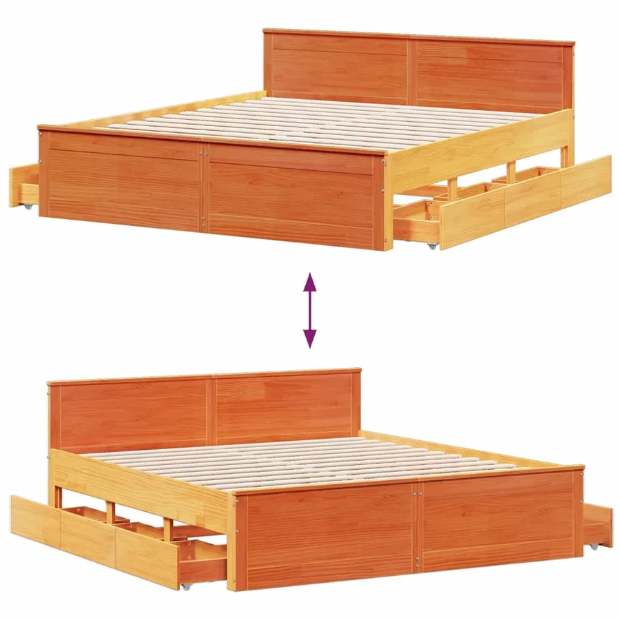 Cadre de lit sans matelas avec tête de lit 200x200 cm bois pin - 10