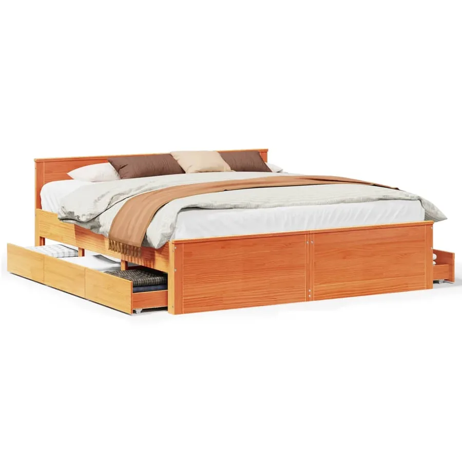 Cadre de lit sans matelas avec tête de lit 200x200 cm bois pin - 2