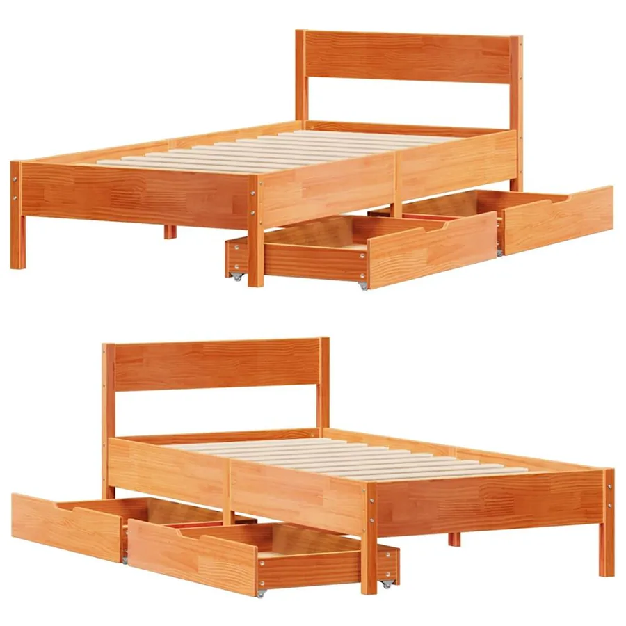 Cadre de lit sans matelas cire marron 75x190 cm bois pin massif - 9
