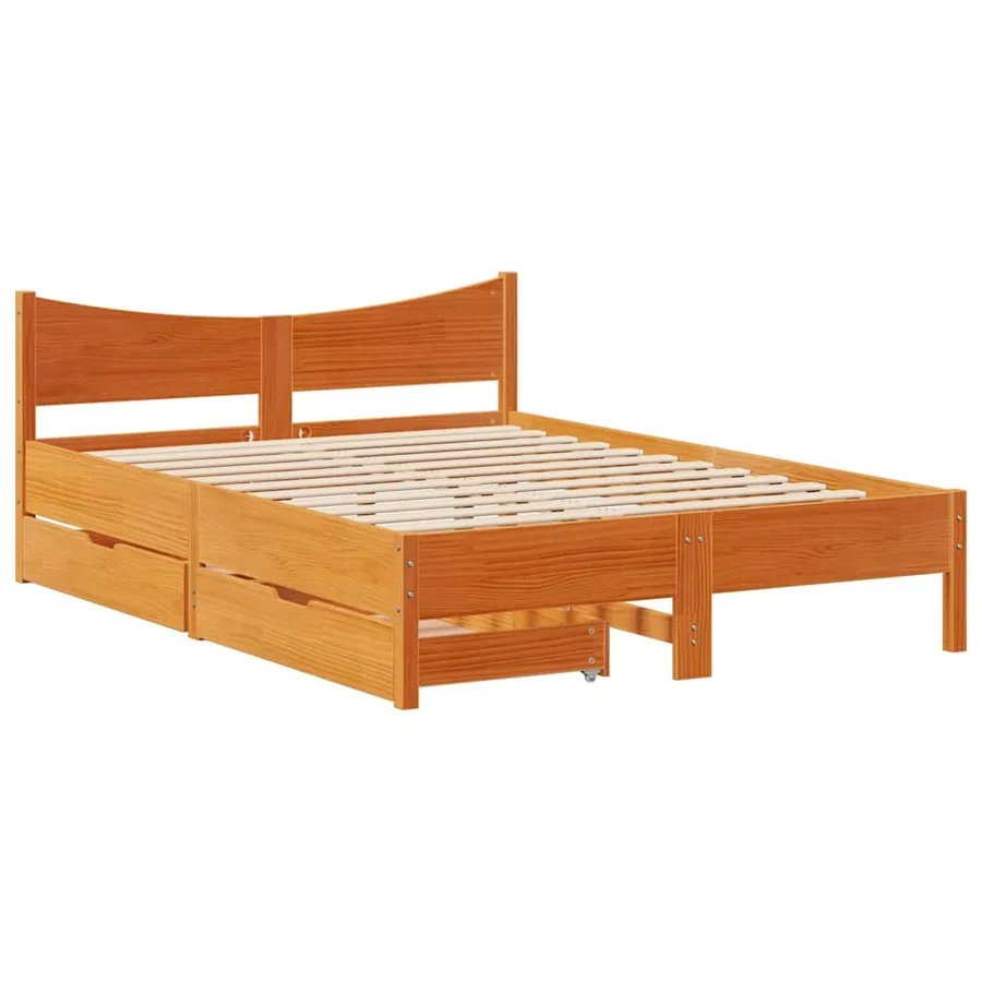 Cadre de lit avec tiroirs cire marron 135x190cm bois pin massif - 2