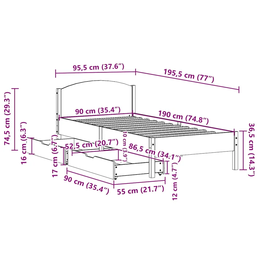 Cadre de lit sans matelas cire marron 90x190 cm bois pin massif - 11