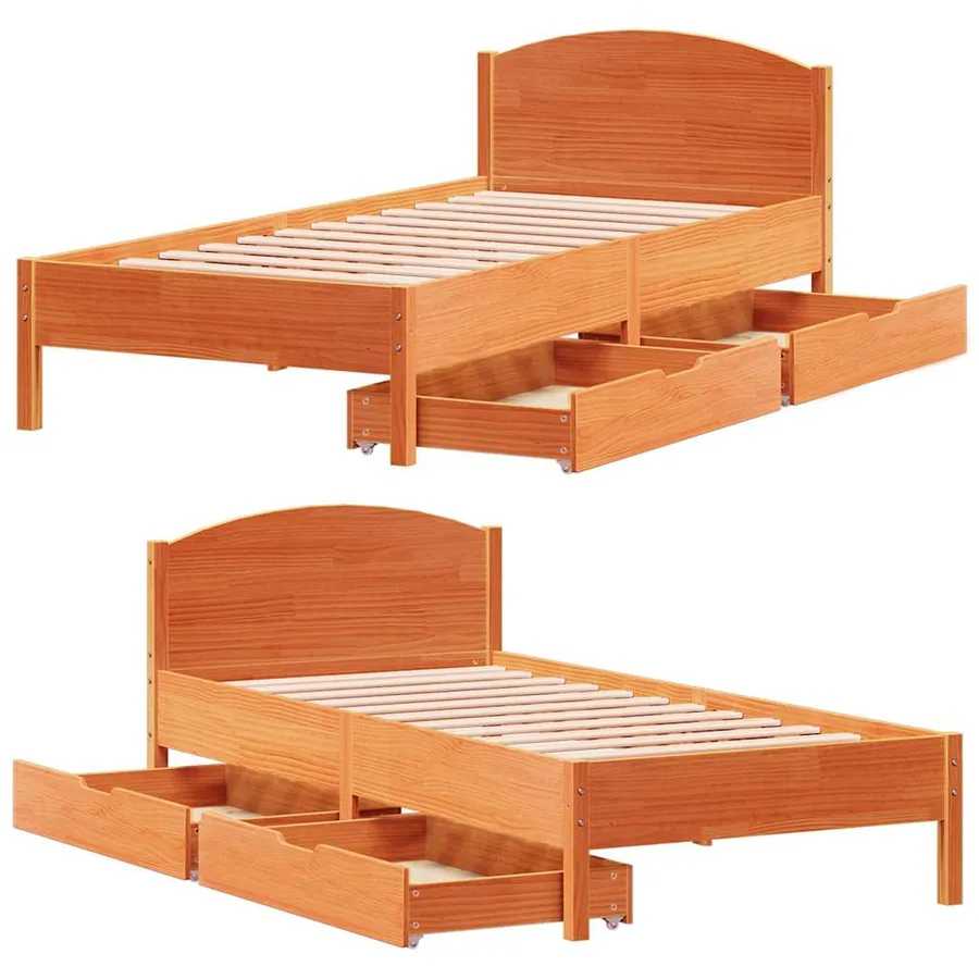 Cadre de lit sans matelas cire marron 90x190 cm bois pin massif - 9