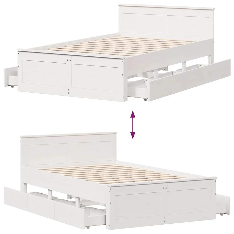 Cadre de lit sans matelas avec tête de lit blanc 135x190 cm pin - 10