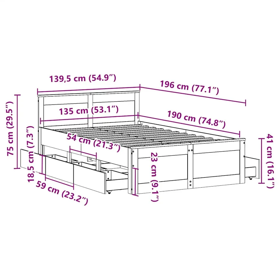 Cadre de lit sans matelas avec tête de lit blanc 135x190 cm pin - 13
