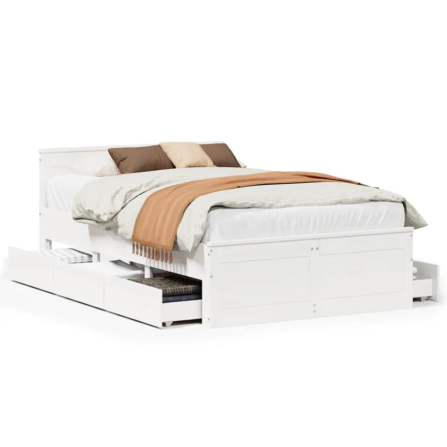 Cadre de lit sans matelas avec tête de lit blanc 135x190 cm pin - 2