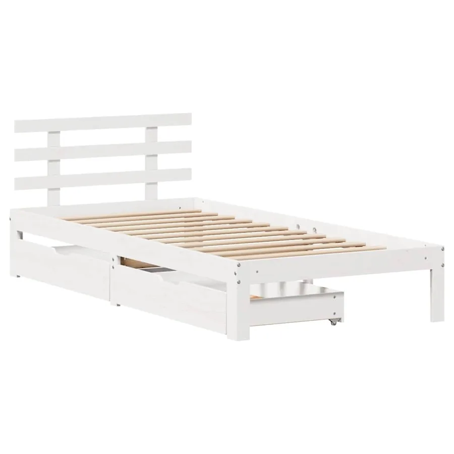 Cadre de lit avec tiroirs sans matelas blanc 75x190 cm - 3