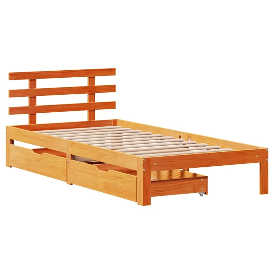 Cadre de lit avec tiroirs sans matelas cire marron 100x200 cm - 3