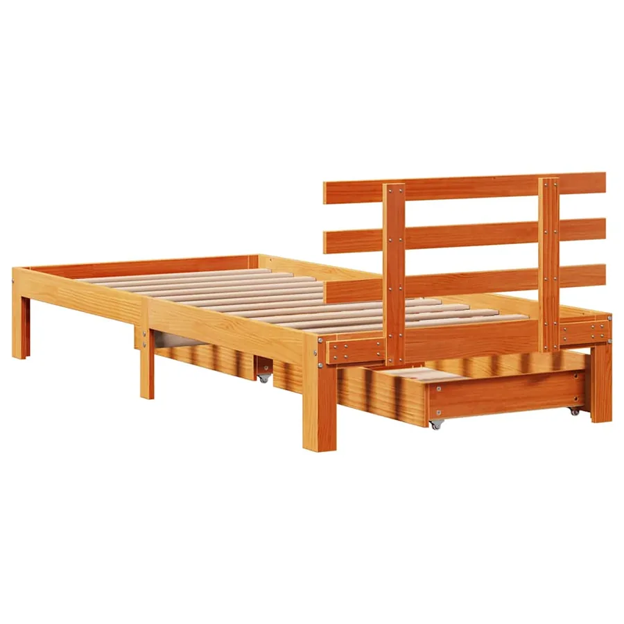 Cadre de lit avec tiroirs sans matelas cire marron 100x200 cm - 8