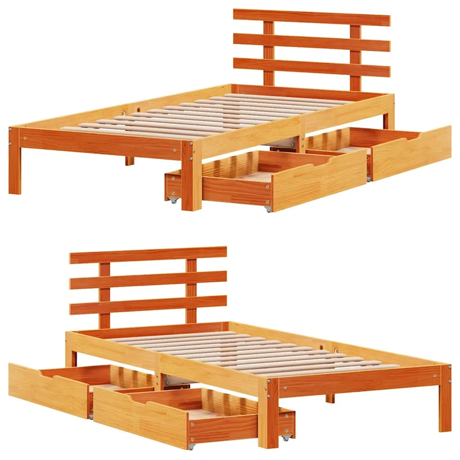 Cadre de lit avec tiroirs sans matelas cire marron 100x200 cm - 9