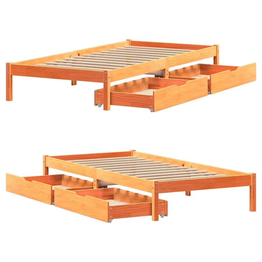 Cadre de lit sans matelas cire marron 75x190 cm bois pin massif - 9